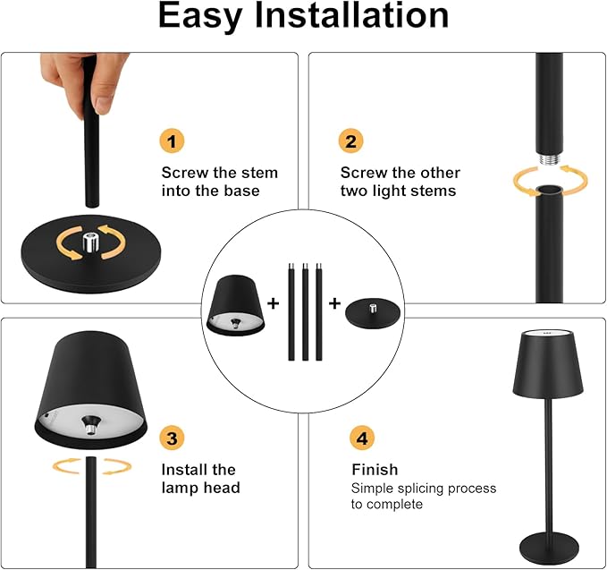Black Cordless Table Lamp Set of 2 - 8-20 Inches Adjustable Height, 5000mAh Rechargeable Battery LED Desk Lamp, 3 Color Stepless Dimmable, Portable Waterproof Metal Table Light for Indoor/Outdoor
