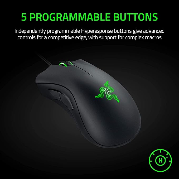 Razer DeathAdder Essential Gaming Mouse: 6400 DPI Optical Sensor - 5 Programmable Buttons - Mechanical Switches - Rubber Side Grips - Classic Black,(Pack of 10)