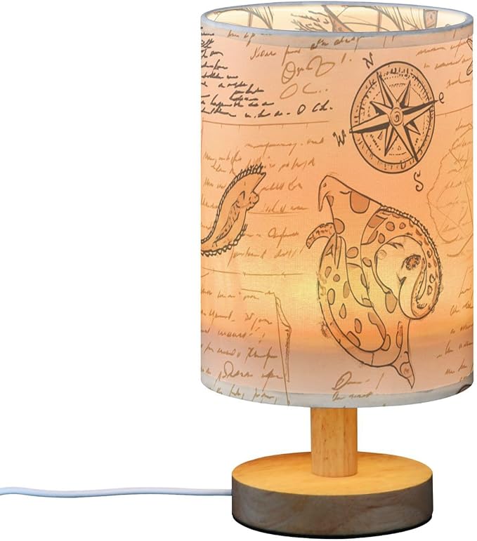 Retro Nautical LED Table Lamp, Bedside Lamp with Linen Lampshade, Flicker-Free Eye Care USB Plug in Nightstand Lamp, for Bedroom and Office