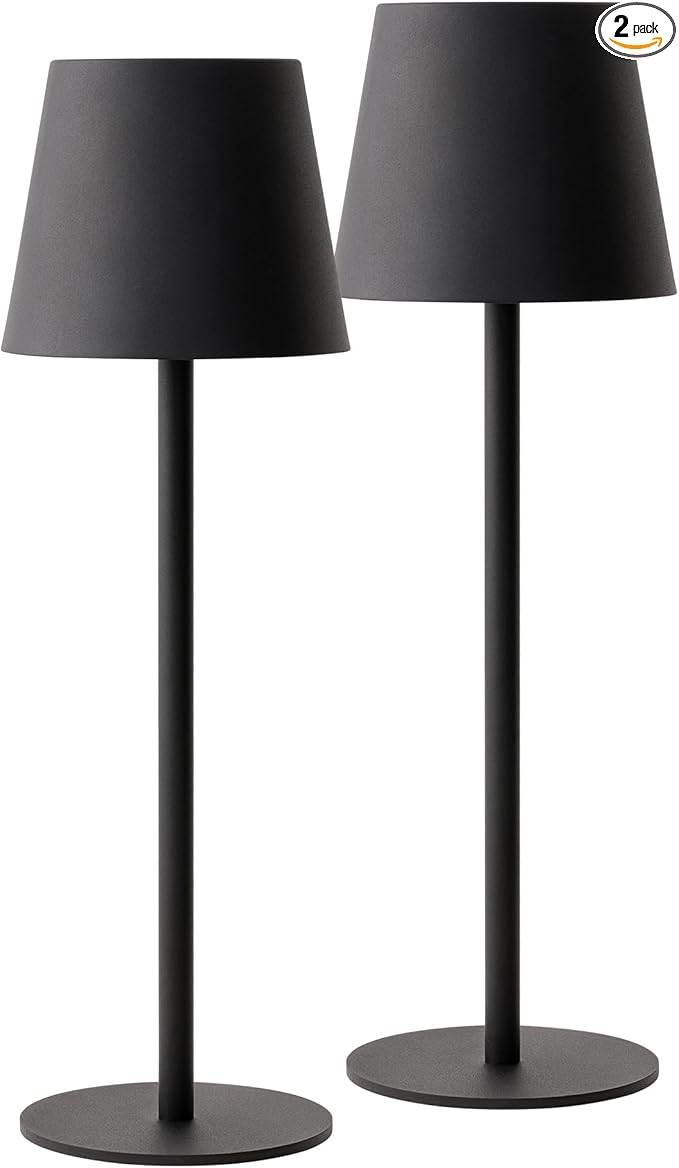 Versa LED Cordless USB-C Re-Chargeable Desk Lamp, 5200mAh Battery Operated 3 Color Temperature 2700K-3000K-3500K and Fingertip Touch On/Off Plus Dimming Two 5in Adj Height Stems in Black (Pack of 2)