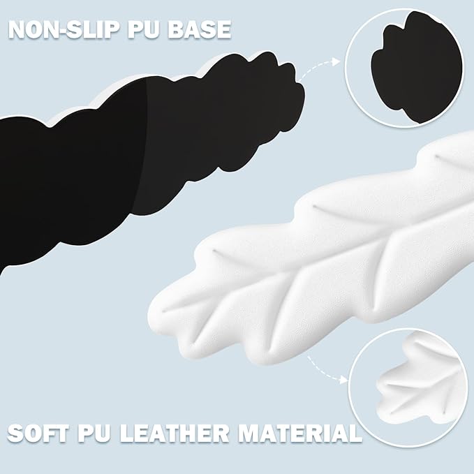 Keyboard Wrist Rest Pad Set, Leaf Shape PU Leather Memory Foam Wrist Cushion Support,Mouse Wrist Rest Pad,Non-Slip Wrist Support for Easy Typing, White Leaf