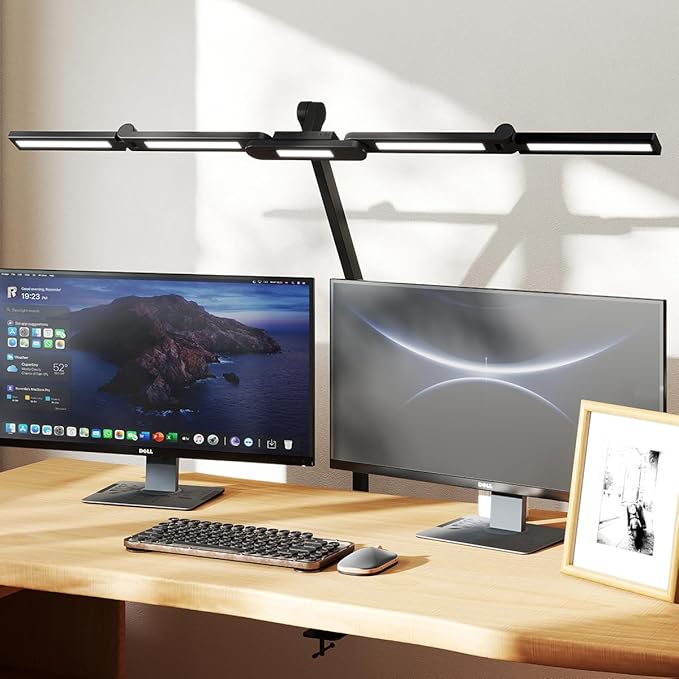 Led Desk Lamp with Clamp, 41" Architect Desk Lamp, 24W Ultra Bright Auto Dimming Computer Light, Eye-Caring Task Lamp for Home Office, Reading, Study, Dual Monitors, Workbench