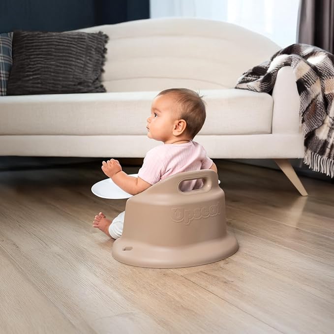Upseat – The Original Ergonomic Baby Floor & Booster Seat with Tray, Developed with Physical Therapists for Upright Posture & Healthy Hip Development, 4–24 Months, Extra-Large Tray (Taupe)
