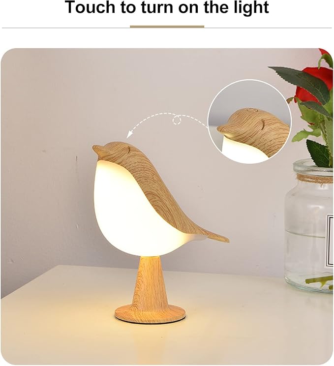 Bedside Touch Control Table Lamp Aroma Lamps Cute Bird Shaped Led Bedside Desk Lamp with USB Charging Port 3 Way Dimmable Creative Night Light Cordless Nightstand Lamp for Bedroom Home Office(Wood)
