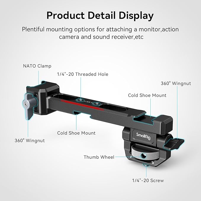 SMALLRIG Adjustable Camera Monitor Mount with Quick Release NATO Clamp, Cold Shoe Mount, Anti-Twist Design for DJI RS 5 / RS 4 Mini/RS 4 / RS 4 Pro/RS 2 / RSC 2 / RS 3 / RS 3 Pro/RS 3 Mini