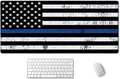 SSOIU Desk Mat, Extended Gaming Mouse Pad 35.5x15.7 in, Large Non-Slip Rubber Base Mousepad with Stitched Edges, Waterproof Keyboard Mouse Mat Desk Pad for Office, Home - Retro US Thin Blue Line Flag