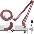 10X Magnifying Glass with Light and Clamp, Real Glass Stand Lighted Magnifier, 5 Color Modes Stepless Dimmable LED Desk Lamp Hands Free for Crafts Hobby Reading Painting Sewing Close Work - Large RED