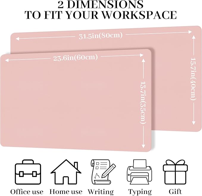 Leather Desk Pad Mat, Computer Pink Desk Mat Non-Slip, PU Large Mouse Pad for Desk, Waterproof Keyboard Mat Pink Desk Accessories for Office/Home/Decor, 23.6" x 13.7"