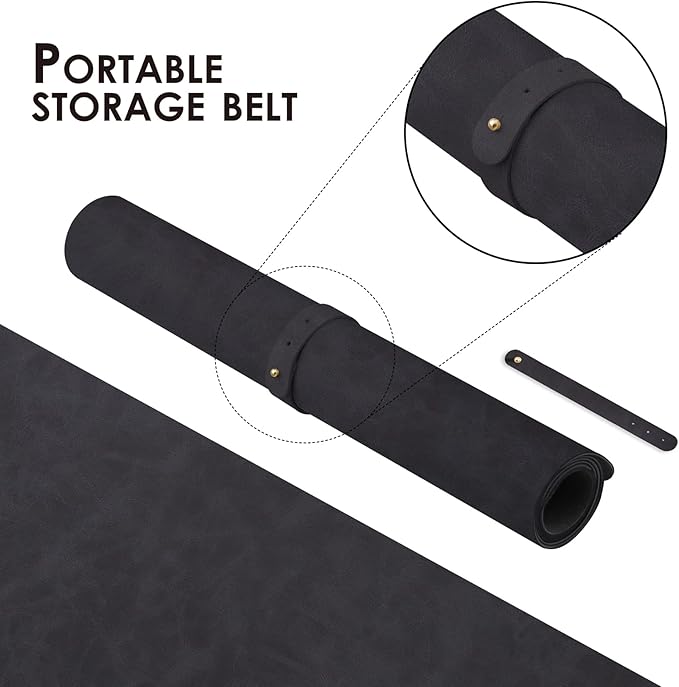 Distressed Leather Desk Mat - Non-Slip PU Desk Pad for Office and Home - Desk Organization and Accessories - Ideal for Large Mouse Pad and Desk Mats on Top of Desks(Charcoal Black,27.6"x 13.8")