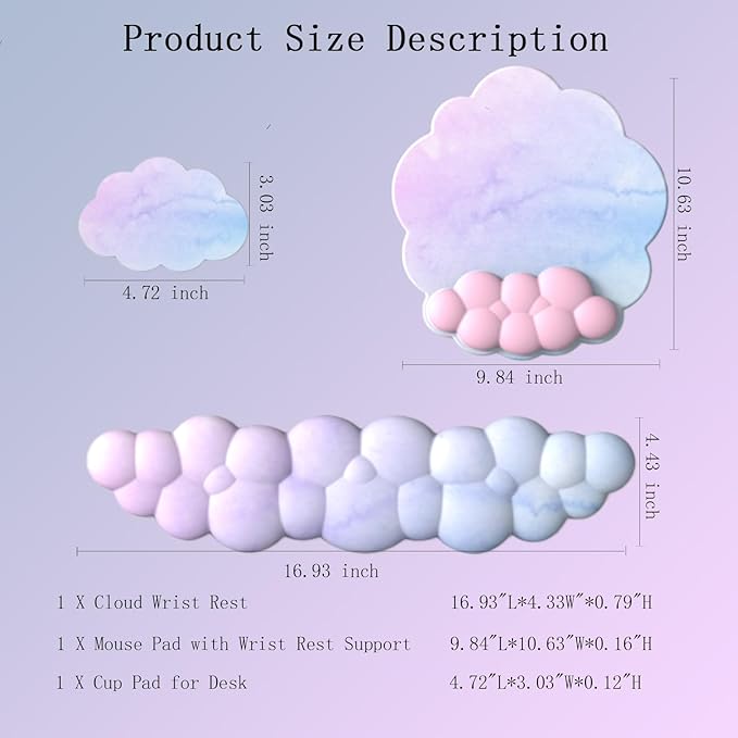 Cloud Wrist Rest Keyboard Ergonomic Mouse Pad with Wrist Rest for Keyboard and Mouse Pad Set Memory Foam PU Base Wrist Support for Computer Gaming Home Office Relief Pain Gradient Blue Pink