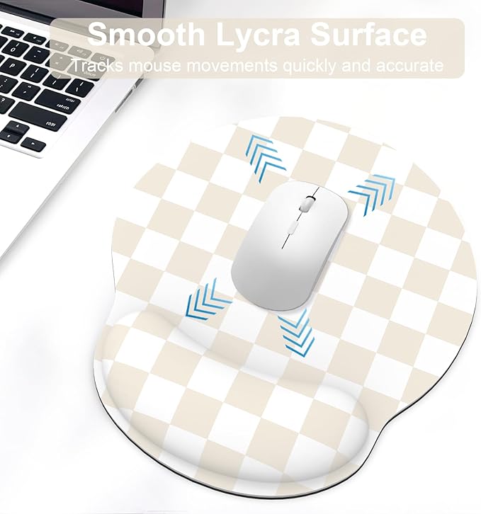 Ergonomic Mouse Pad with Wrist Rest and Keyboard Wrist Rest, Mousepad and Keyboard Pad, Non-Slip Rubber Base, Mouse Pad with Wrist Support for Gaming, Computer, Office, Beige Checkered