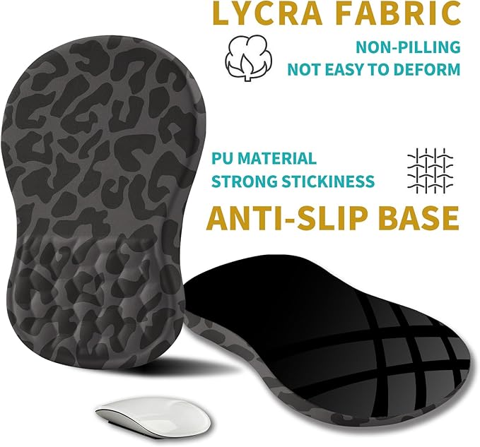 Hokafenle Ergonomic Mouse Pad Wrist Support, Wrist Rest Mousepad for Carpal Tunnel with Integrated Memory Foam Slope Massage Bulge (11.8x7.9 inch,Black Leopard)