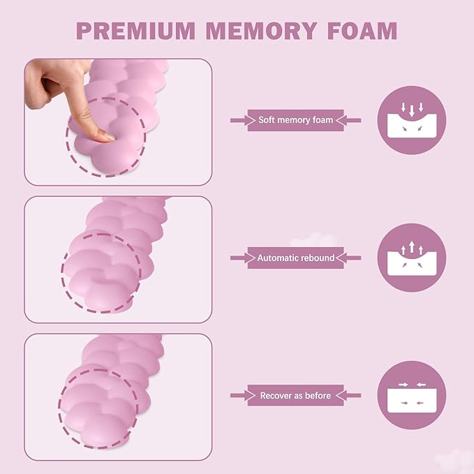 Cloud Keyboard Wrist Rest Pad Set, Enlarge PU Leather Memory Foam Cushion Support, Easy Typing, Mouse Rest Pad, Non-Slip Support for Home, Office, Pink