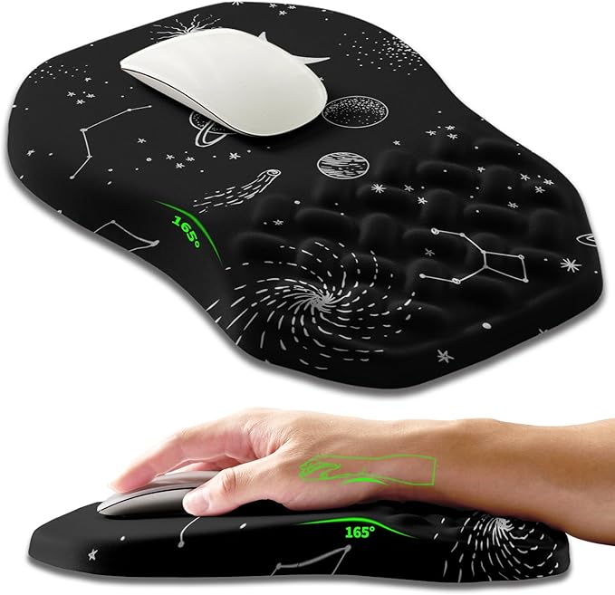 Ergonomic Slope Mouse Pad Wrist Support, Wrist Rest Mousepad for Carpal Tunnel with Massage Bulge and Slow Rebound Memory Foam (12x8 inch, Galactic System)