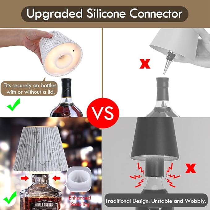 WILIT Wireless Bottle Lamp Shades for Table Lamps, 3 Level Brightness Touch Night Light, Rechargeable Cordless Lamp for Bedroom Bar&Restaurant, Table Top Decor, House Warming Gifts, Mothers Day Gifts