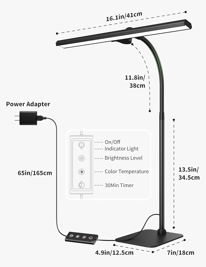 Kary LED Desk Lamps for Home Office, Tall Desk Light with Base, Flexible Gosseneck Adjustable Height 5-Level Dimmable Brightness & Color, Architect Lamp for Working,Reading,Crafting,Study