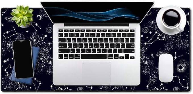 SSOIU Extended Gaming Mouse Pad (35.5x15.7 in), Large Stable Rubber Base Mousepad with Stitched Edges, Keyboard Mouse Mat Desk Pad for Work, Game, Office, Home - Space Galaxy Constellation