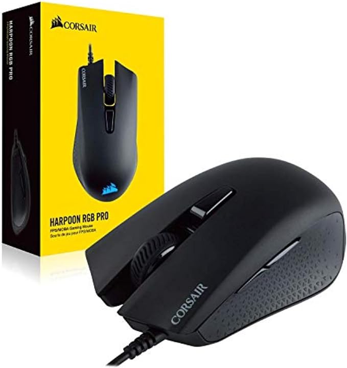 Corsair Harpoon PRO RGB Wired Lightweight FPS/MOBA Gaming Mouse – 12,000 DPI – 6 Programmable Buttons – iCUE Compatible – PC, Mac, PS5, PS4, Xbox – Black
