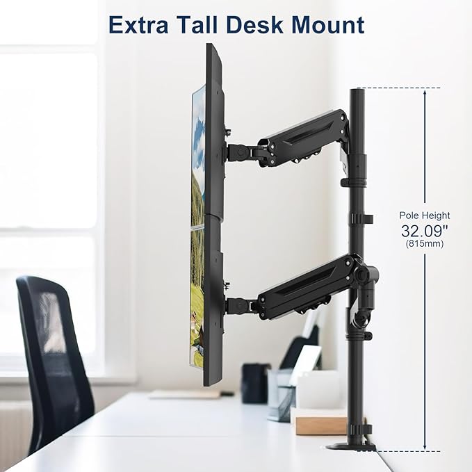 Stacked Monitor Mount - Extra Tall Vertical Monitors Stand for 17-40 Inch Screen, Fully Adjustable and Hold 26.4 lbs per Arm, VESA 75/100 mm