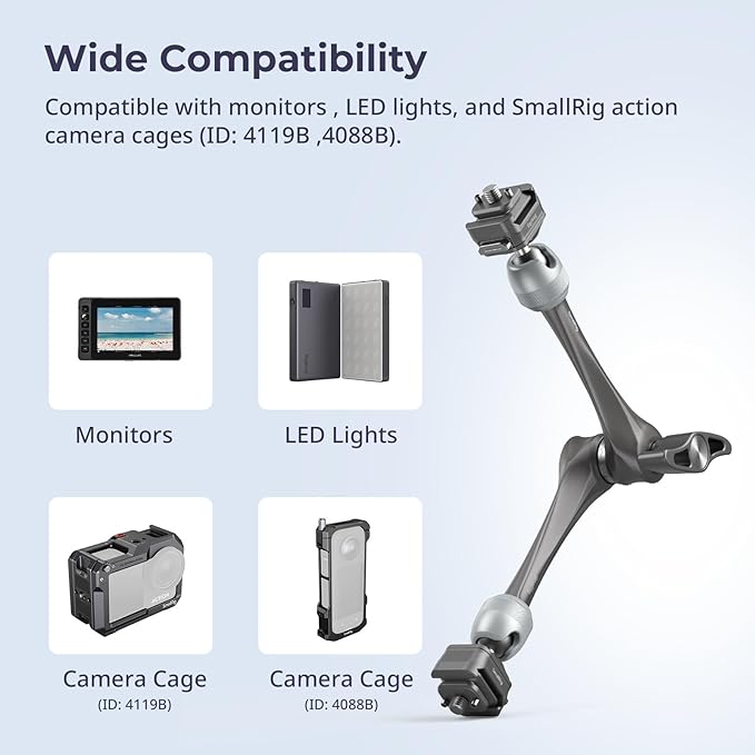 SMALLRIG 11" Rosette Magic Arm, HawkLock H21 Quick Release Structure, w 1/4"-20 Screws and Anti-Twist Pins, for Monitors, Lights, Max Load Cpacity 3kg