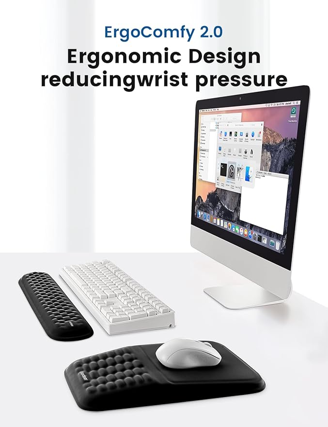 2-in-1 Keyboard & Mouse Wrist Rest Set – Ergonomic Wrist Support, Memory Foam Wrist Cushion with 8° Slope & Massage Nubs, Non-Slip PU Base, Relieves Wrist Strain & Carpal Tunnel from Long Typing