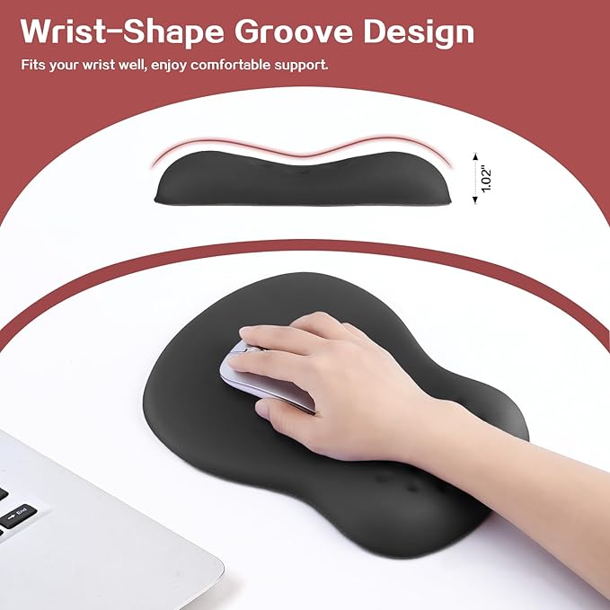 Ergonomic Wrist Rest with Mouse Pad, Mouse Pad with Comfortable Memory Foam Wrist Rest, Massage Design, Non-Slip Rubber Base, Made Easy Typing & Relieve Wrist Pain, Black