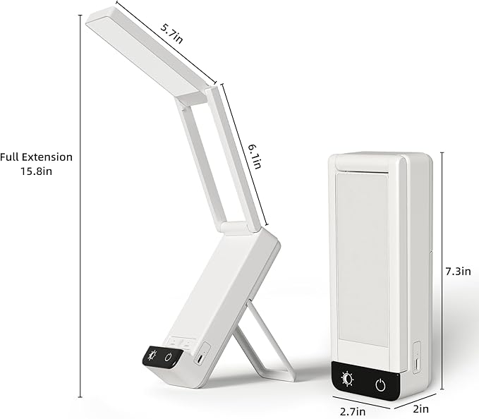 EZVALO Rechargeable Desk Lamp, 6000mAh Battery Wireless Light, Cordless Table Lamp for Book Reading, Foldable Mini Lamps & Portable, 3 Color Dimmable Small Light for Bed, Nail Light, Craft, White