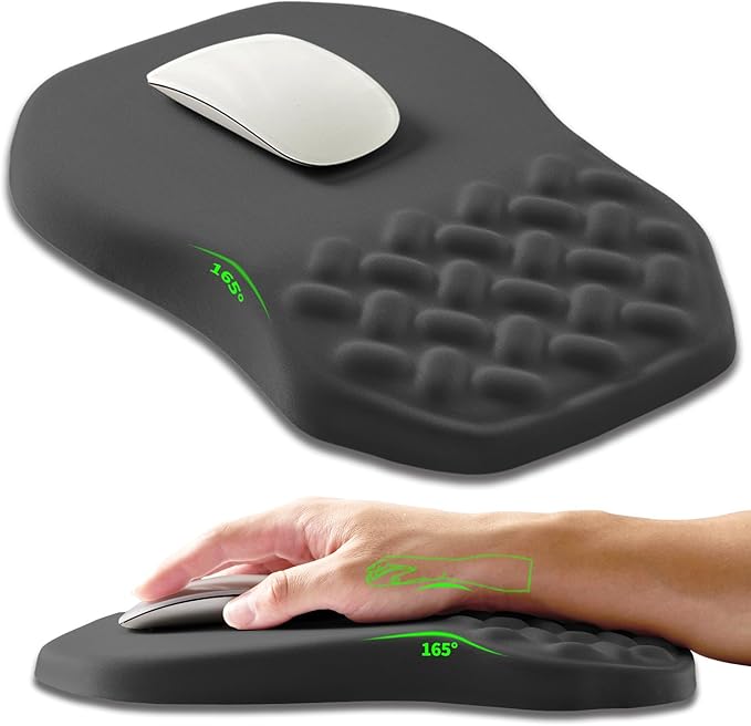Ergonomic Slope Mouse Pad Wrist Support, Wrist Rest Mousepad for Carpal Tunnel with Massage Bulge and Slow Rebound Memory Foam (12x8 inch, Dark Gray)
