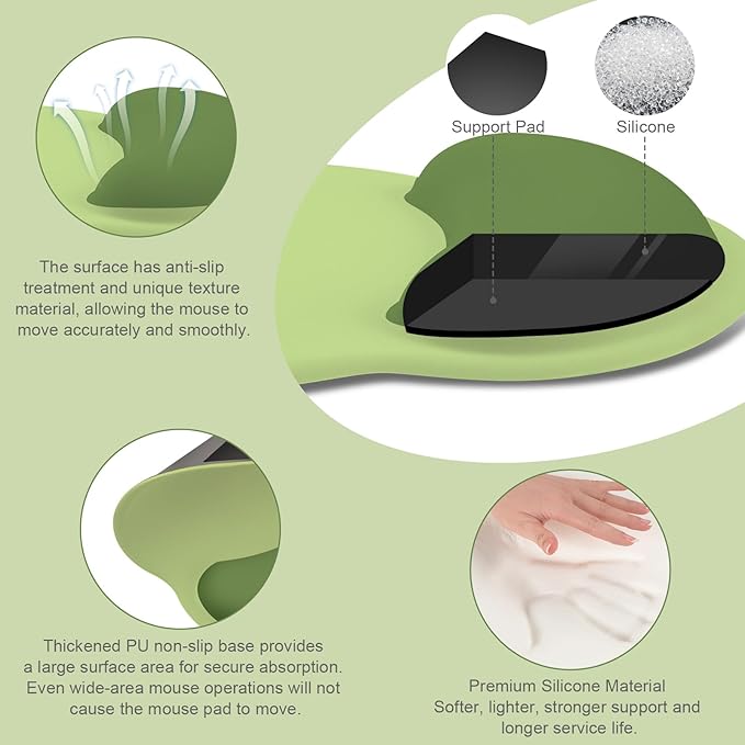 MOSISO Wrist Rest Support for Mouse Pad&Keyboard Set, Circle Curved Ergonomic Mousepad&Coaster Non-Slip Base Home/Office Wrist Support&Easy Typing Pad with Soft Cloth&Silicone Lining, Olive Green
