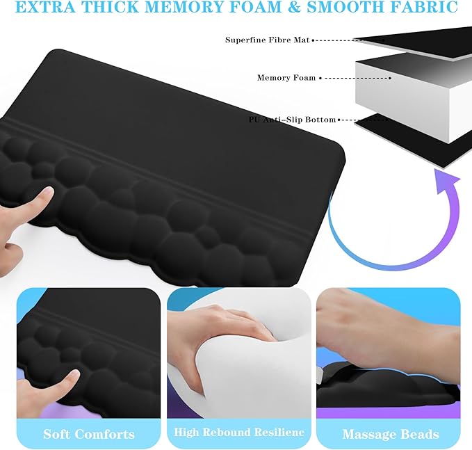 Computer Keyboard Stand with Wrist Rest, Ergonomic Tilted Keyboard Holder - Keyboard Riser with Wrist Pad - Keyboard Tray Support for Office Home -Cloud Set Black