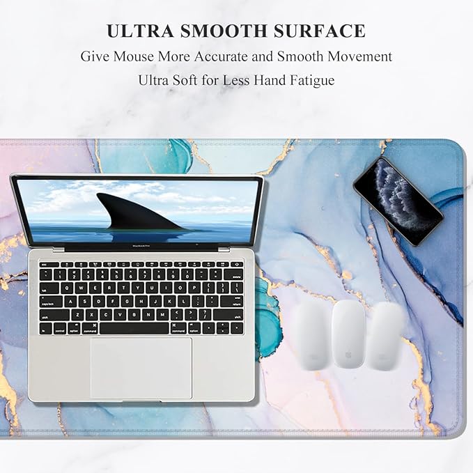 Auhoahsil Large Mouse Pad, XXL Gaming Mousepad, Desk Mat for Desktop, Thick Rubber, Big & Long Size, Stitched Edges, Full Desk Pad for Laptop & Computer, Extended 31.5 x 11.8 in, Blue Pink Marble