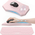 Ergonomic Mouse Pad and Keyboard Wrist Rest Support Set, Massage Design Mousepad for Carpal Tunnel, Memory Foam, Non-Slip PU Base for Computer Desk, Pink