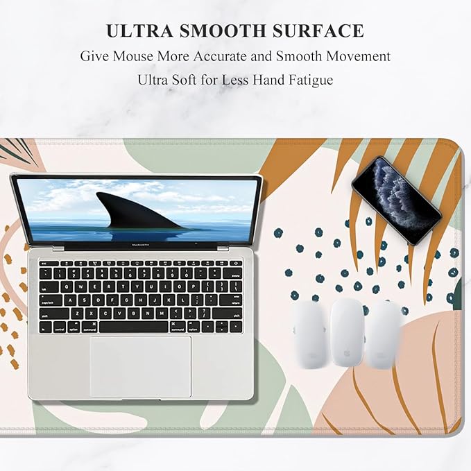 Auhoahsil Large Mouse Pad, XXL Gaming Mousepad, Desk Mat for Desktop, Thick Rubber, Big & Long Size, Stitched Edges, Full Desk Pad for Laptop & Computer, Extended 31.5 x 11.8 in, Boho Leaves
