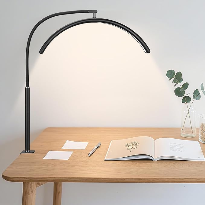 Professional Half Moon LED Desk Light for Nail Techs & Artists – Flexible Gooseneck Arch Table Lamp with Clamp, 5 Color Modes & 5 Brightness Levels for Manicure, Tattoo, Beauty Work