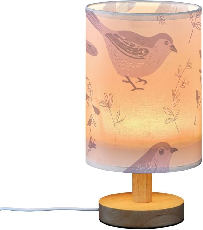 Pastel Bird LED Table Lamp, Bedside Lamp with Linen Lampshade, Flicker-Free Eye Care USB Plug in Nightstand Lamp, for Bedroom and Office