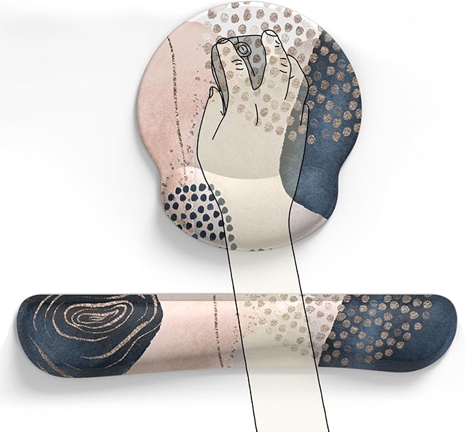 Ergonomic Boho Mouse Pad with Wrist Support Gel and Keyboard Wrist Rest, Non-Slip Pu Base Gaming Kawaii Cute Mouse Pad for Boho Office Decor, Easy Typing