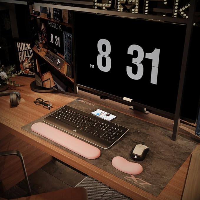 Ergonomic Wrist Rest Set for Keyboard and Mouse | Cooling Gel & Slow-Rebound Memory Foam Palm Support Pad | Luxe Leather, Minimalist, Non-Slip PU Base for Office, Laptop & Gaming (01Pink)