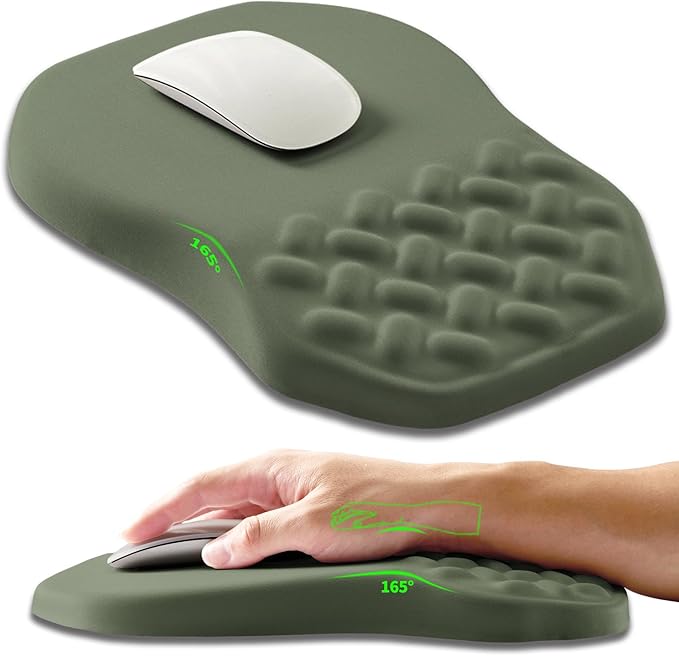 Ergonomic Slope Mouse Pad Wrist Support, Wrist Rest Mousepad for Carpal Tunnel with Massage Bulge and Slow Rebound Memory Foam (12x8 inch, Olive Green)