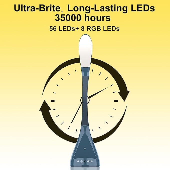 LED Desk Lamp with Touch Control and 360 Degree Gooseneck 9 Lighting Modes with 5 RGB Colors for Home Office Reading Light (Blue)