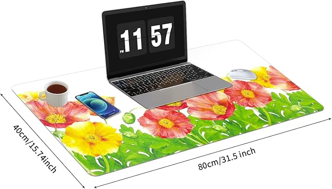 Bloss Desk Mat Field Poppy, Leather Desk Pad, Desk Matt for Desktop, Waterproof Desk Pad Mat, Computer Mat for Office/Home/Decor/Desk Protector(31.5 x 15.7 Inches)