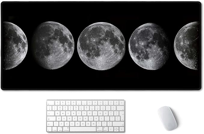 SSOIU Large Mouse Pad, Full Desk XXL Extended Gaming Mouse Pad 35.5" X 15.7", Waterproof Desk Mat with Stitched Edge, Non-Slip Laptop Computer Keyboard Mousepad for Office & Home, Phases of The Moon