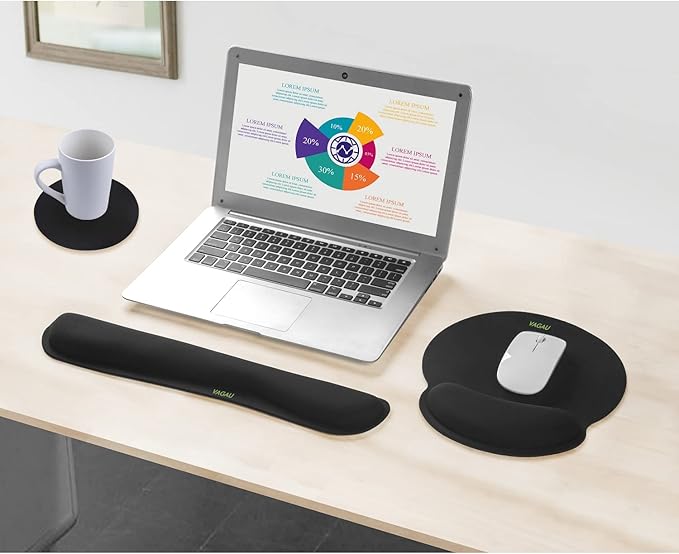 VAGAU Premium Keyboard Wrist Rest and Mouse Pad Wrist Support, Ergonomic Memory Foam Set for Office, Laptop, Mac, Computer and Gaming, Comfortable Typing