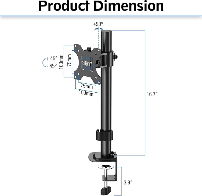 MOUNTUP Single Monitor Mount, Adjustable Monitor Stand for Max 32 Inch Flat Curved Computer Screen, Monitors Arm Desk Mount Fit VESA 75x75& 100x100, up to 17.6lbs, with C-Clamp and Grommet Base, Black