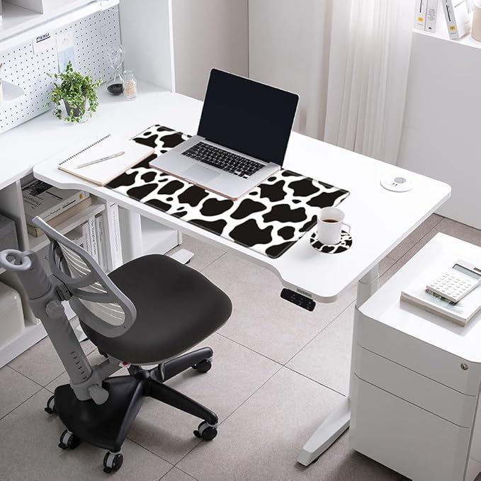 Gaming Mouse Pad Large Mousepad Cow Print Desk Mat XXL Big Desk Pad Rubber Base Computer Pad with Stitched Edges Mouse Mat for Work Game Home Office
