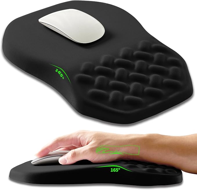 Ergonomic Slope Mouse Pad Wrist Support, Wrist Rest Mousepad for Carpal Tunnel with Massage Bulge and Slow Rebound Memory Foam (12x8 inch, Black)