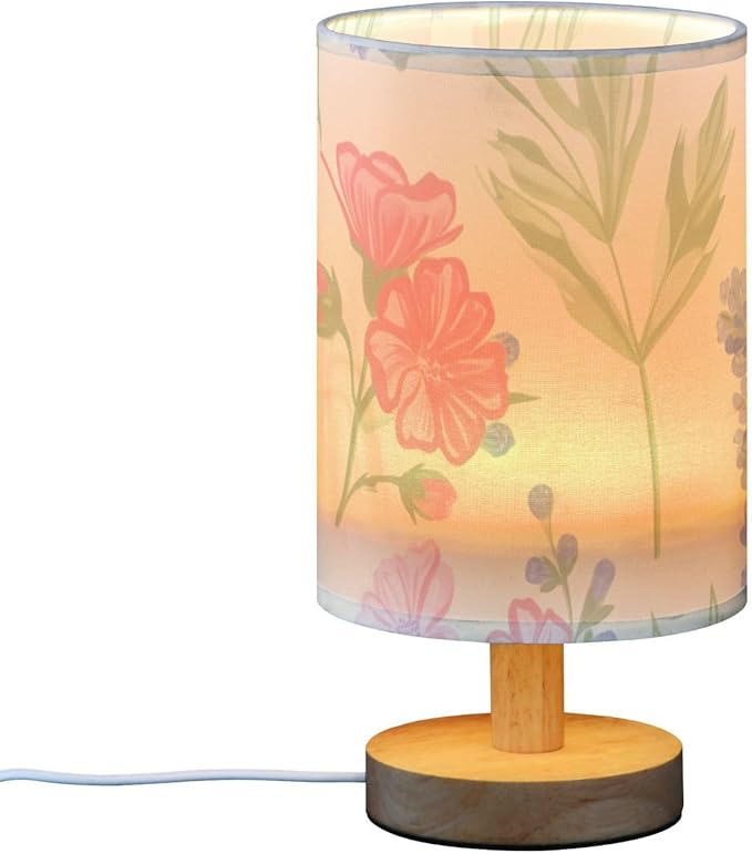 Beautiful Floral LED Table Lamp, Bedside Lamp with Linen Lampshade, Flicker-Free Eye Care USB Plug in Nightstand Lamp, for Bedroom and Office