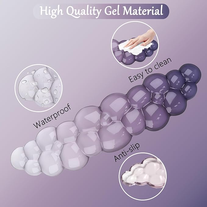 Gel Cloud Wrist Rest for Keyboard and Mouse Gradient Purple Clear Keyboard Wrist Rest Transparent Ergonomic Cute Mouse Wrist Pad Silicone Non-Slip Wrist Pad for Computer Gaming Laptop Home Office