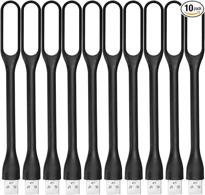 USB LED Light Lamp for Power Bank (10 PCS) Portable Eye Care Mini Night Light with Flexible Arm, USB Gooseneck Reading Lamps Book Light,Compatible for Desktop, Notebook Laptop (10-Black)