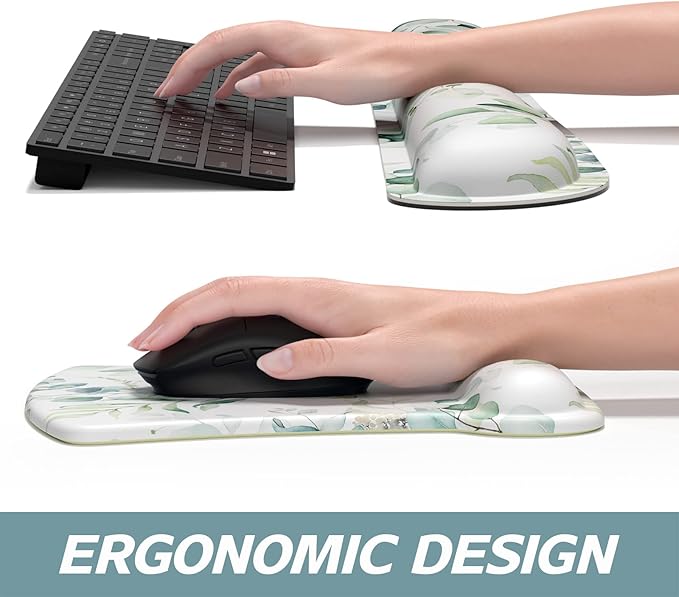 ITNRSIIET Mouse Pad Wrist Support Keyboard Wrist Rest Pad Ergonomic Mousepad Non-Slip Memory Foam Keyboard Pad Easy Typing Pain Relief Perfect for PC Laptop Gaming Office, Leaves and Branches