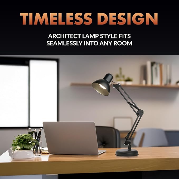 Newhouse Lighting 24-in. Wright Painted Black Metal Swing Arm Lamp with Weighted Base and Clamp NHDK-WR-BK, Tall Desk Lamp for Home Office or Home Improvement, Adjustable Office Desk Accessory